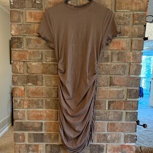 Elegant Gathered Midi Dress in Taupe